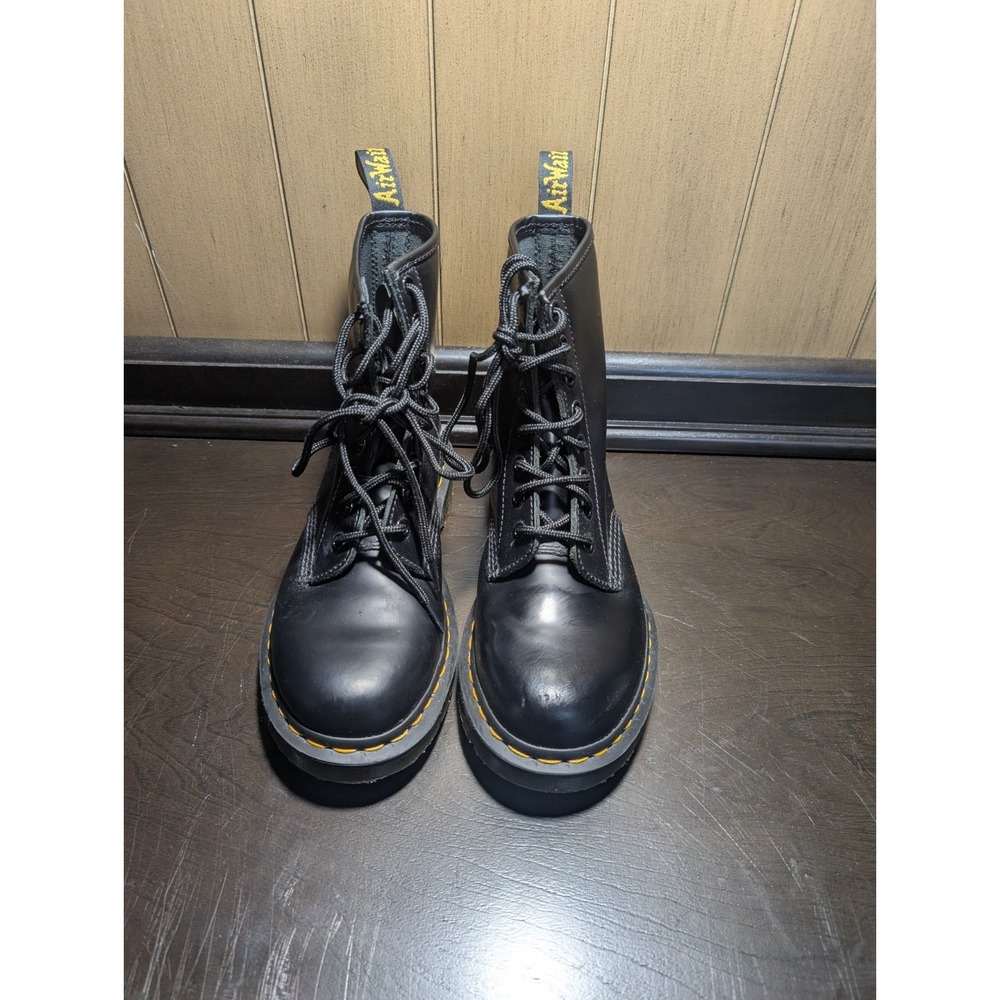 S1 Dr Martens 1460 Boots Womens 7 Black Smooth Leather Combat 8 Eye Lace Up